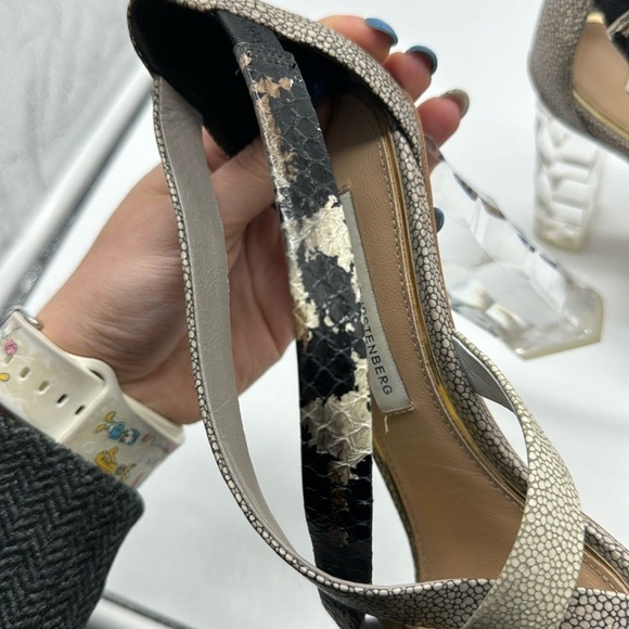 Diane Von Furstenberg Ibiza Sandal Clear Snakeskin Heels Size 6 - Picture 7 of 14